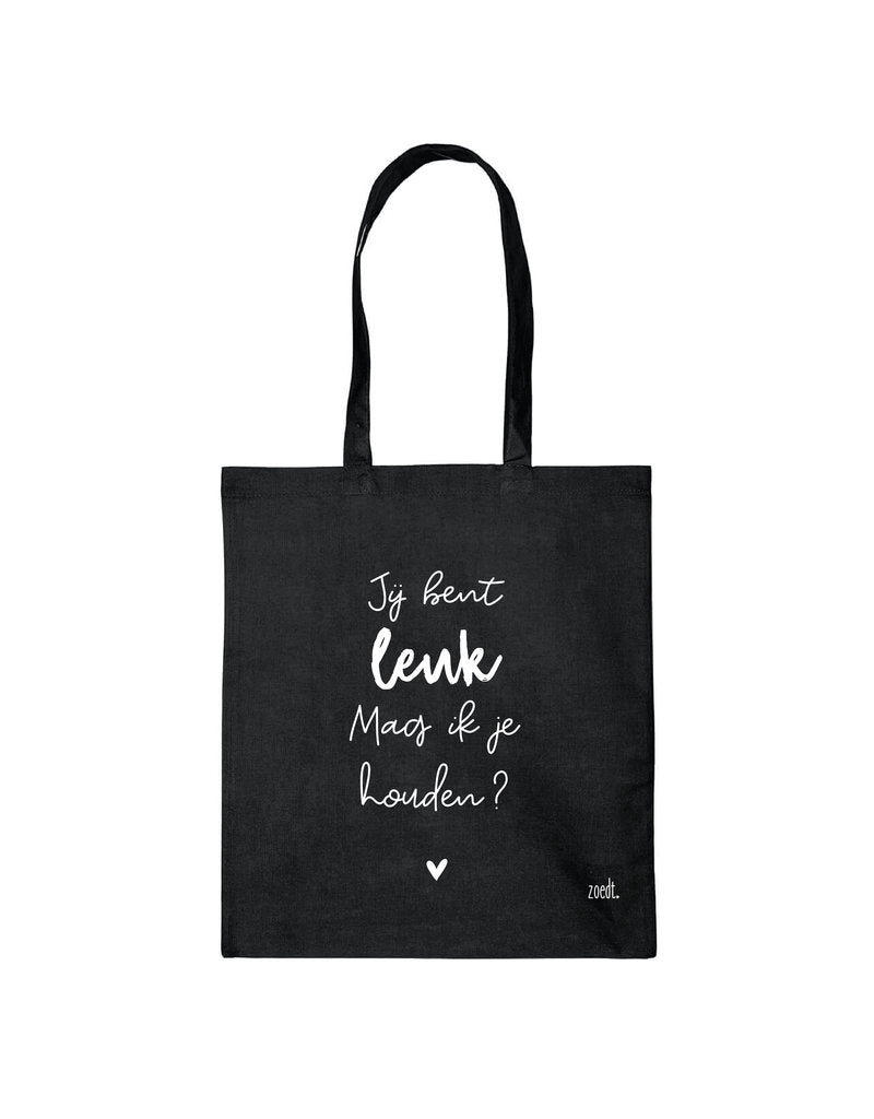 Zwarte katoenen tas met tekst 'Jij bent leuk mag ik je houden' - Lounge&Lifestyle
