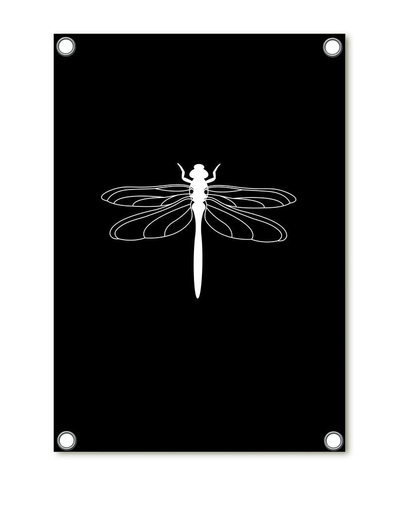 Tuinposter zwart met witte libelle - Lounge&Lifestyle